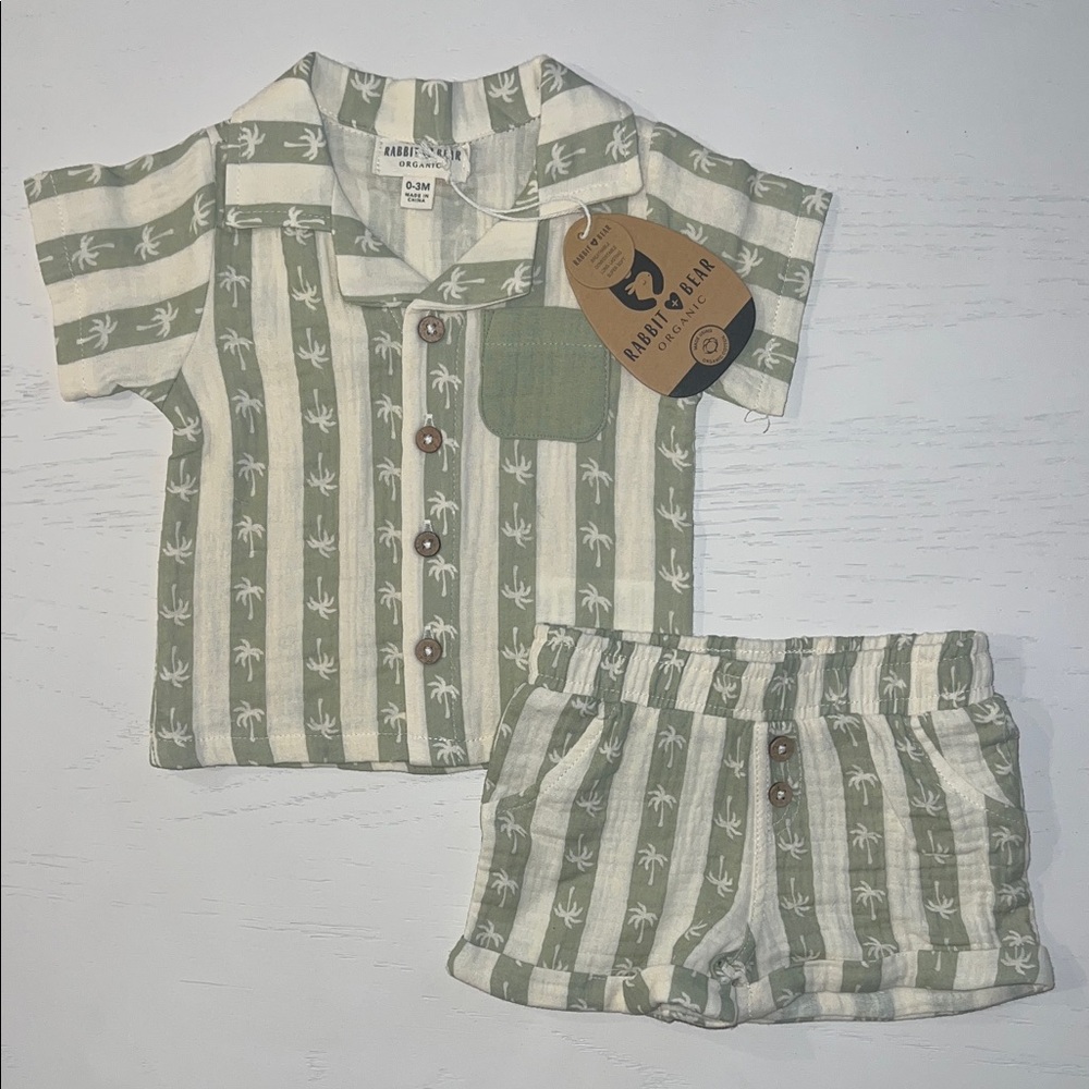 Rabbit + Bear Palm Print Kids Matching Set Organic Cotton 0-3 months